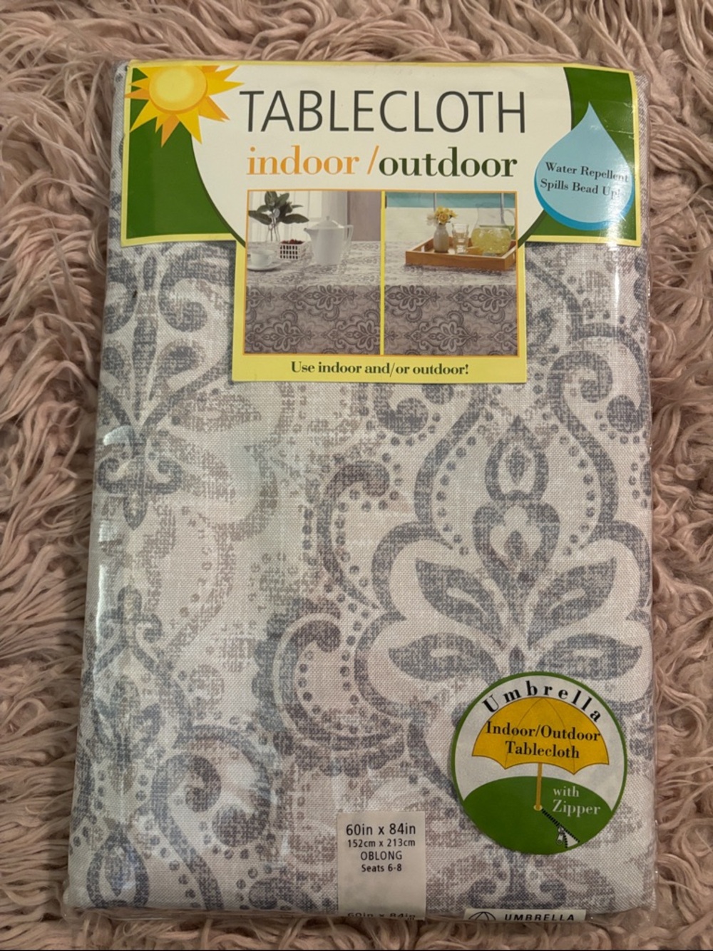 NWT Indoor/Outdoor Umbrella Tablecloth with Hole and Zipper 60"x84"